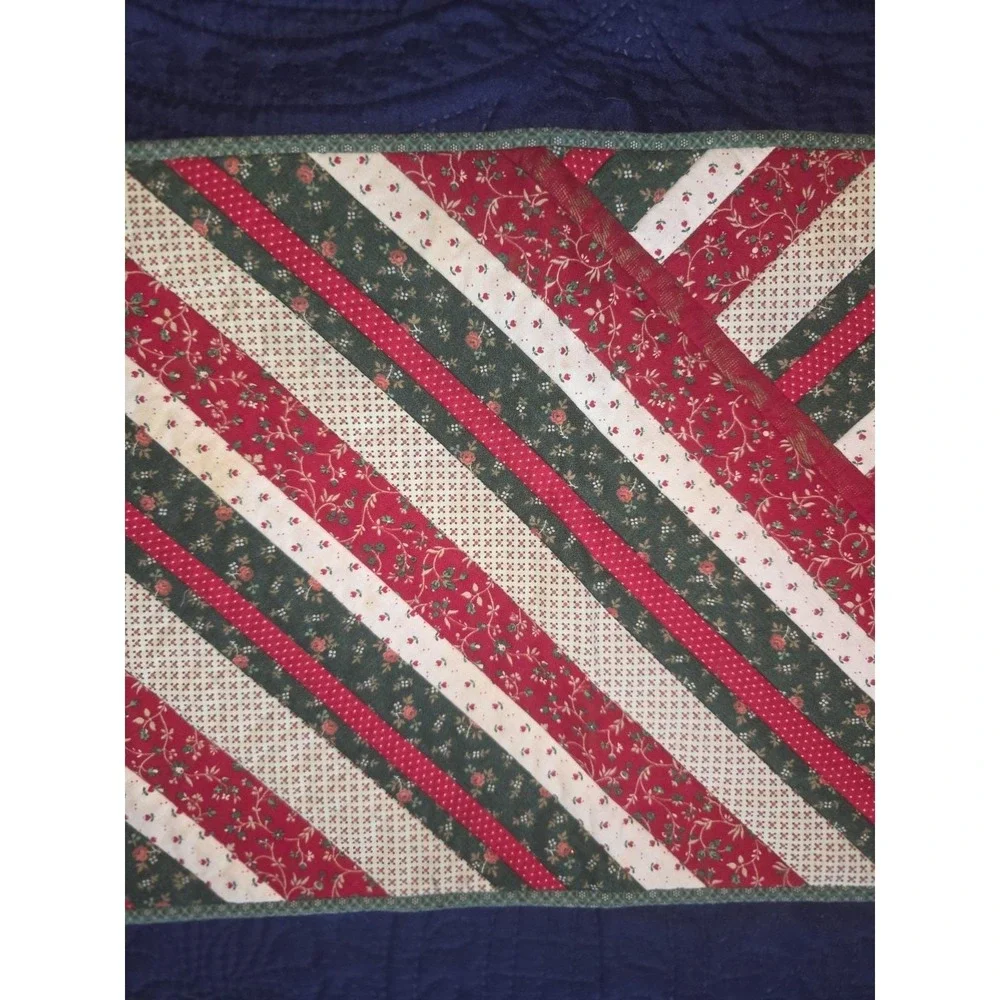 Handmade Christmas Quilt Table Runner 50x12 Red Green Patchwork Holiday Decor
